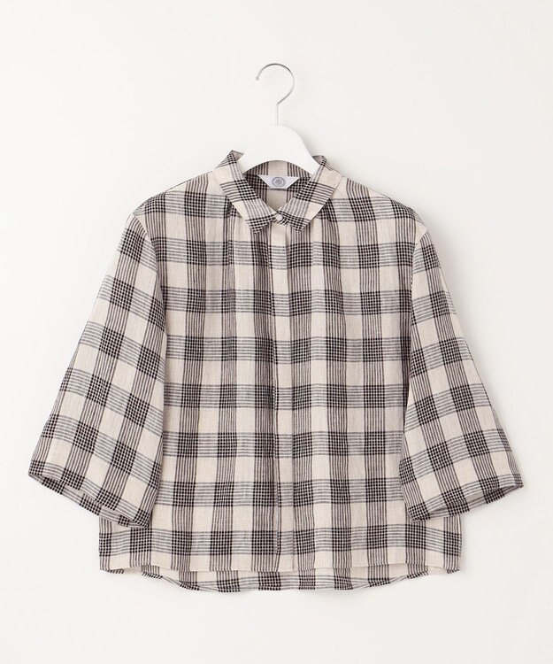 J.PRESS LADIES 【洗える】フレンチリネン チェック ブラウス ブラック×ベージュチェック系3
