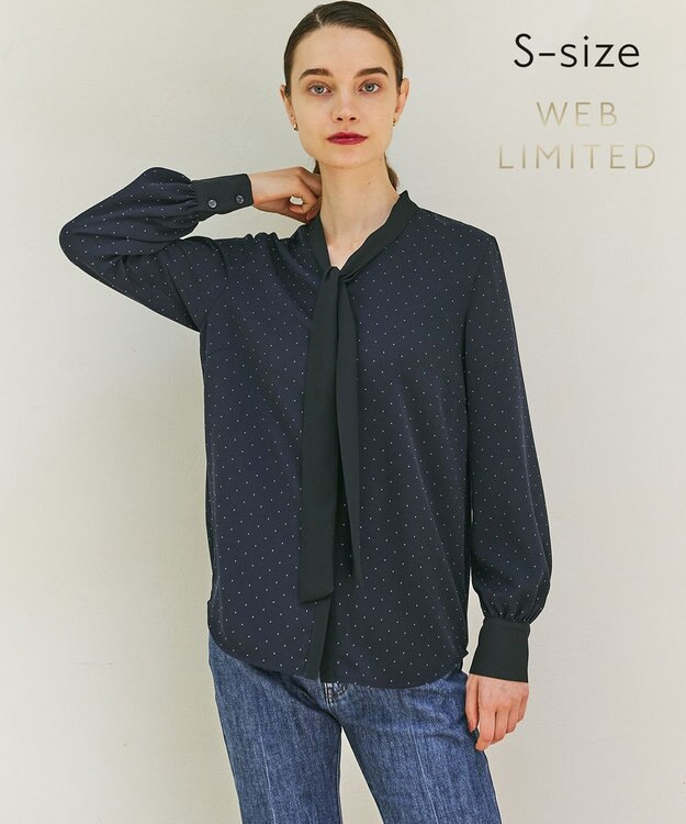 BEIGE， 【WEB限定・S-size】MAKALU / ボウタイブラウス Navy×Black