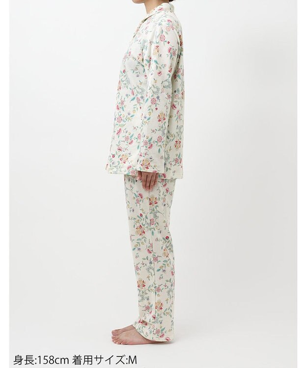 WACOAL パジャマ 長袖 長ズボン 綿混(本体) あったか ミントン 3Lまで対応 大きいサイズ レディース NDW428 /ワコール ホワイト