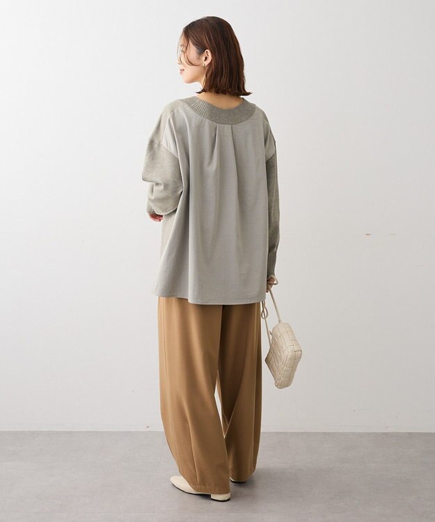 Green Parks 異素材切替ニットチュニック Gray Mixture