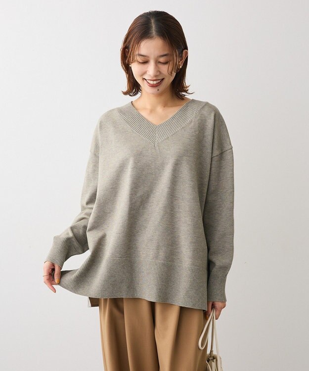 Green Parks 異素材切替ニットチュニック Gray Mixture