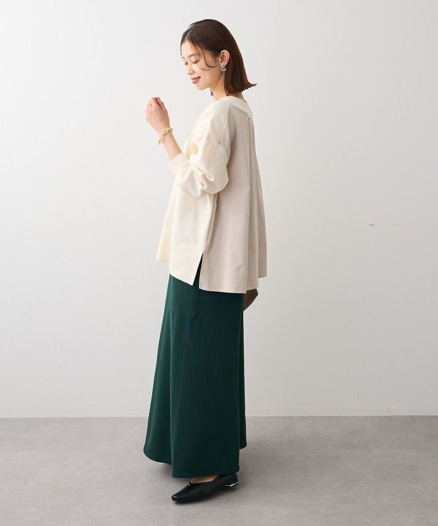 Green Parks 異素材切替ニットチュニック Ecru