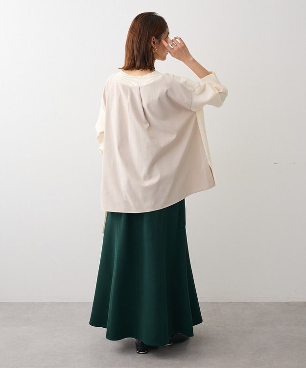Green Parks 異素材切替ニットチュニック Ecru