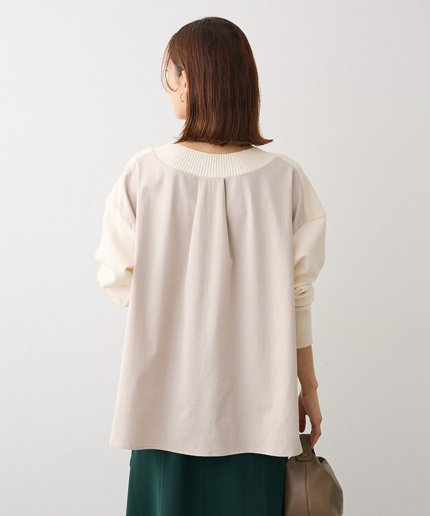 Green Parks 異素材切替ニットチュニック Ecru