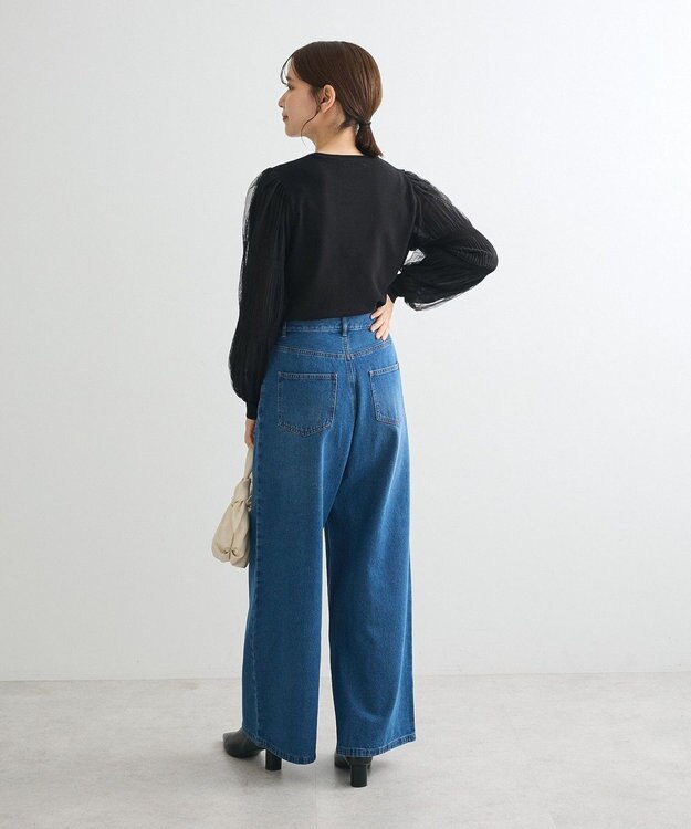 Green Parks 袖チュールマジョリカドッキングニットプルオーバー Black