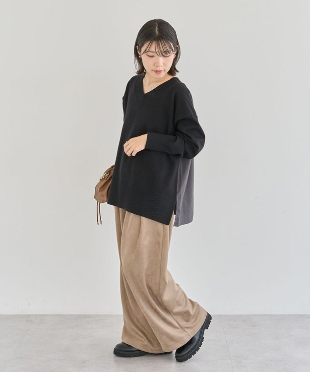 Green Parks 異素材切替ニットチュニック Black