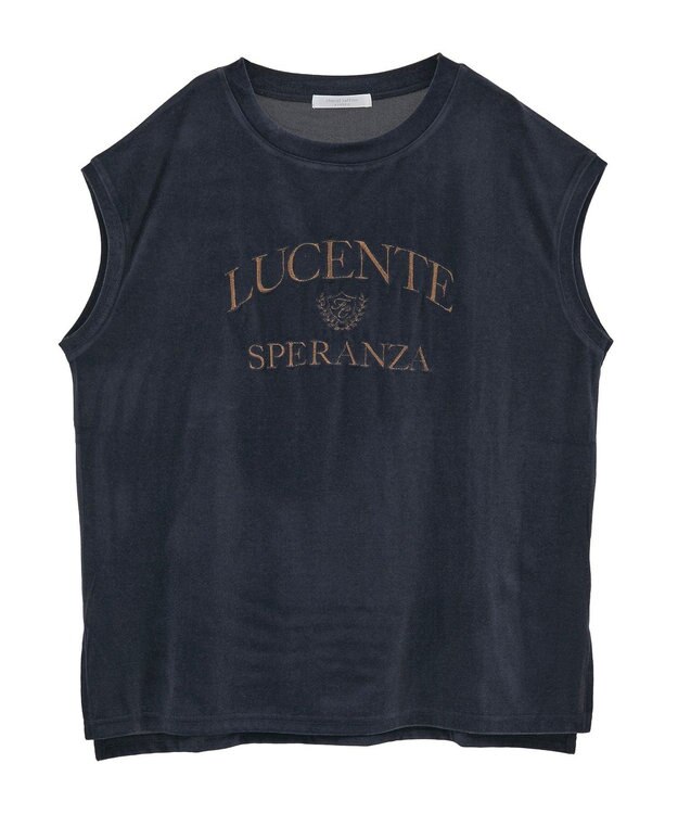 Green Parks ベロアロゴフレンチスリーブチュニック Navy