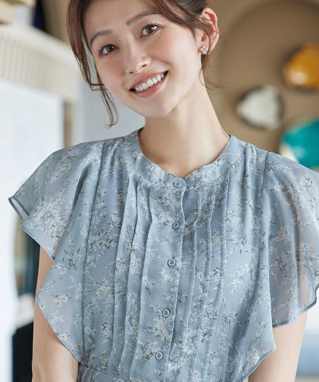 Tiaclasse L 【新色追加】フレアスリーブワンピース ブルー