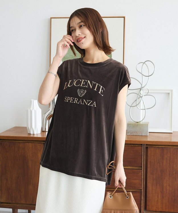 Green Parks ベロアロゴフレンチスリーブチュニック Brown