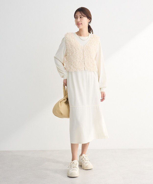Green Parks ＳＥＴ２点ベスト＋配色ステッチワンピース Ivory