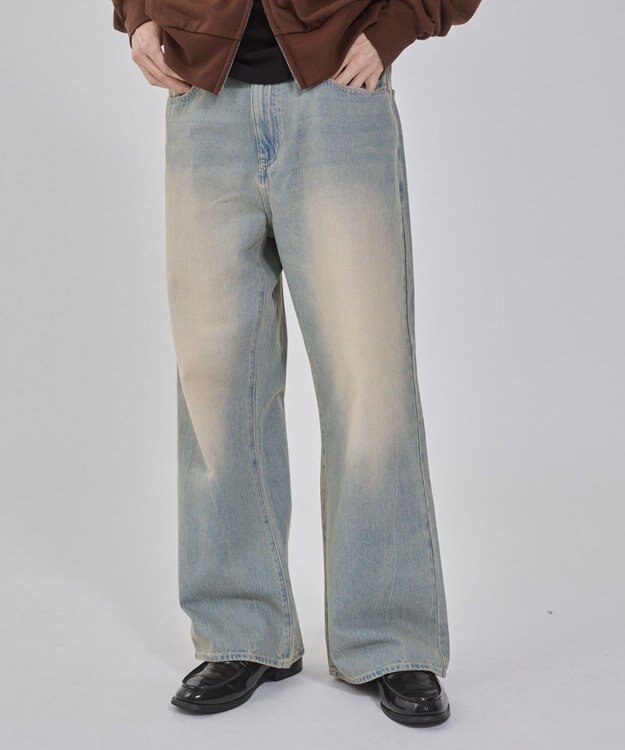 WEGO 【ユニセックス着用ITEM/ウエスト調整可】フレアデニムパンツ デニム淡加工色