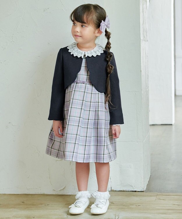 ANY KIDS チェック柄ジャンパースカート ラベンダー