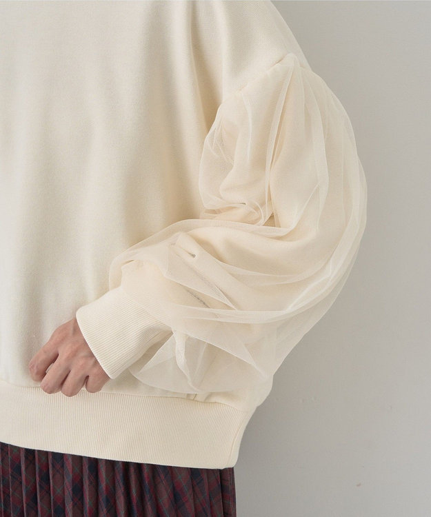 earth music&ecology チュールスリーブスウェット Ivory