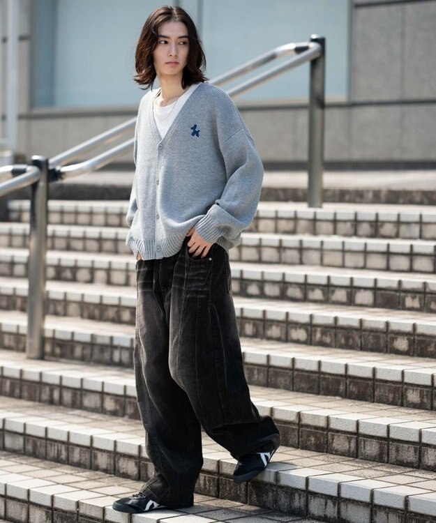 WEGO イージー3Dバレルレッグコーデュロイパンツ ダークブラウン