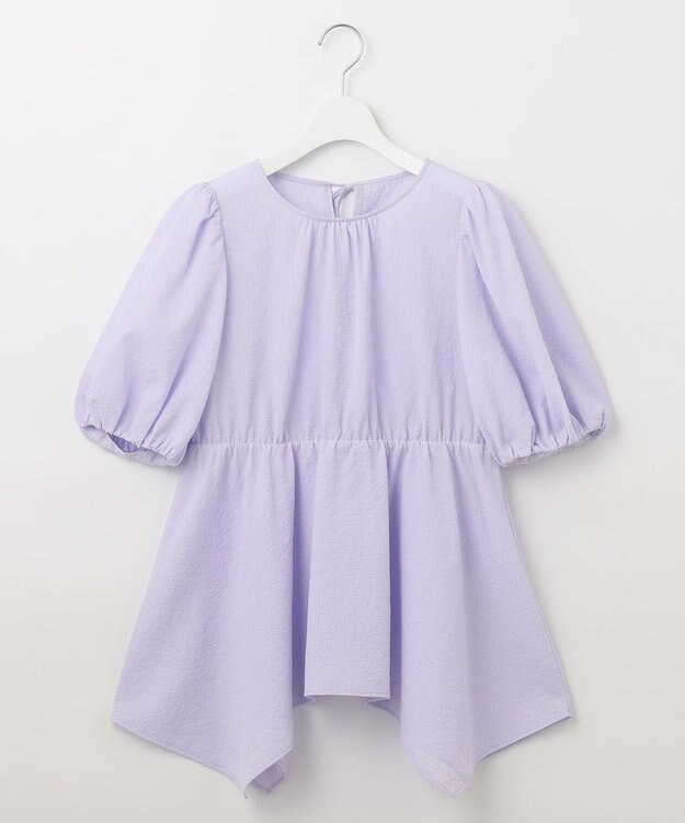 Feroux 【洗える】パフスリーブチュニック ブラウス ライラック系
