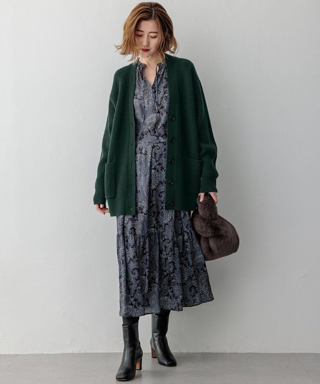 23区 L 【洗える】Rattiペイズリープリント ティアード ワンピース グレー系