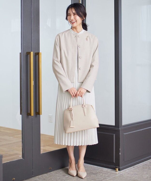 23区 【セットアップ対応】ストレッチブッチャー ノーカラー ジャケット ベージュ系