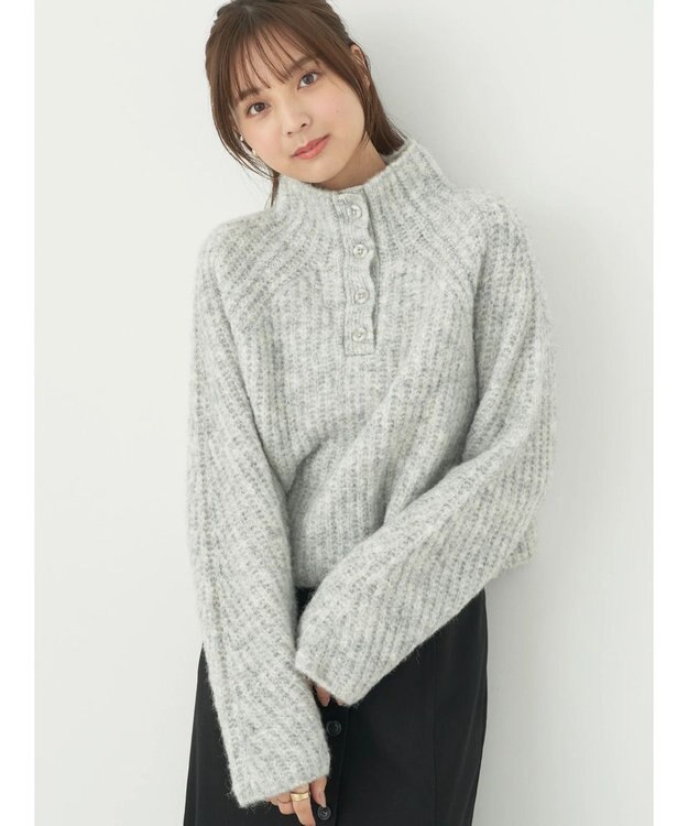 earth music&ecology フワフワＭＩＸハイネックショートニット Light Gray