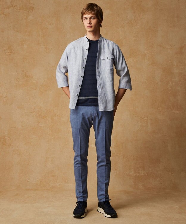 JOSEPH ABBOUD 【キングサイズ・ウエストも伸びる/清涼/ストレッチ】ストレッチリネンシャンブレーパンツ サックスブルー系