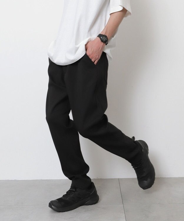 WEGO 【接触冷感/吸水速乾/ストレッチ/ウエスト紐/らくらくのびる/MLサイズ展開】カルゼレギンスアンクルパンツ ブラック