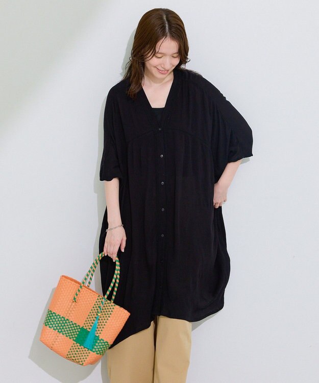 Green Parks ハシゴレースレーヨンクレープチュニック Black