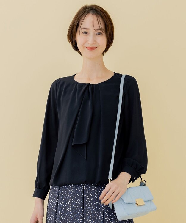 自由区 【XSサイズ～/洗える】ロイヤルシフォン デザインブラウス ネイビー系