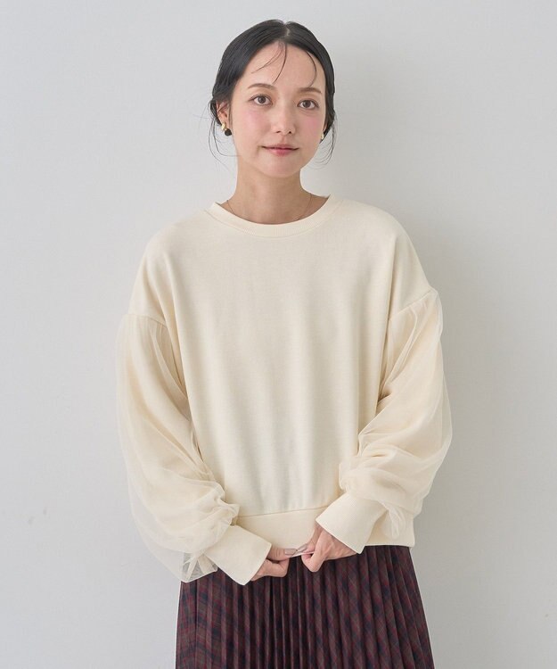 earth music&ecology チュールスリーブスウェット Ivory