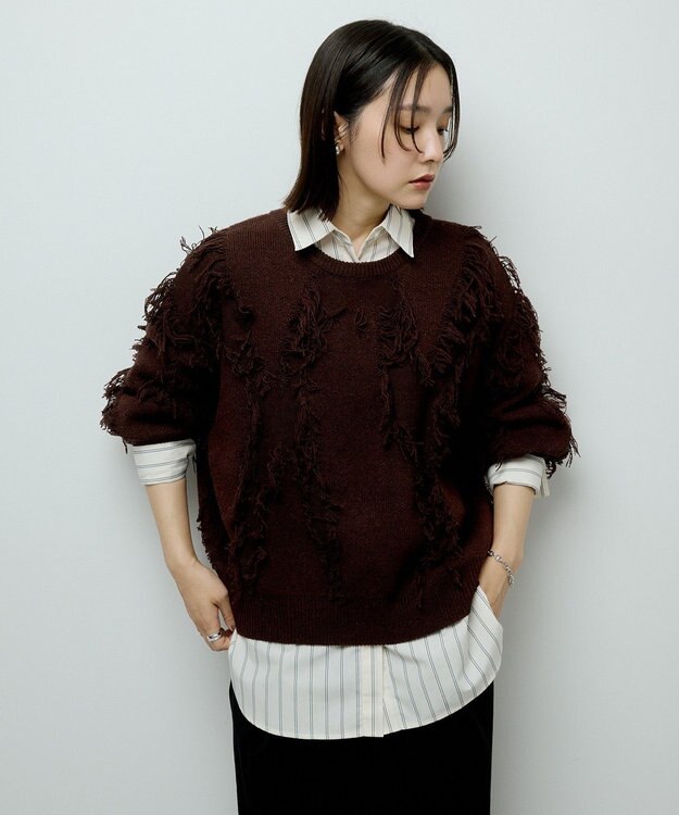 Green Parks フリンジニットプルオーバー Brown