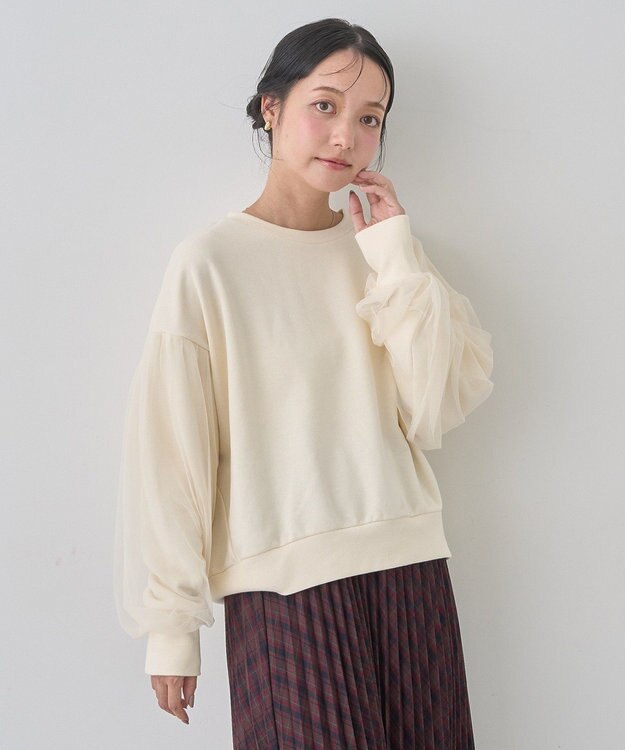 earth music&ecology チュールスリーブスウェット Ivory