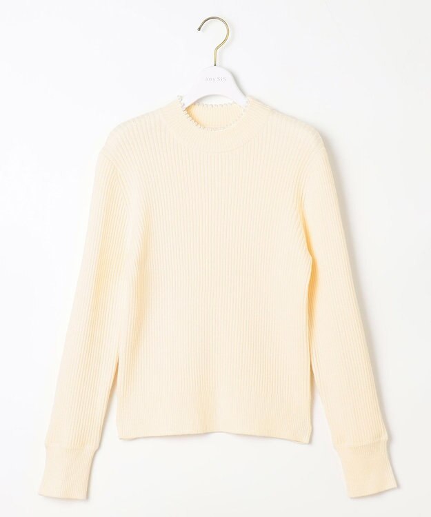 ANY SIS 【洗える】ネックパール調リブ ニット アイボリー