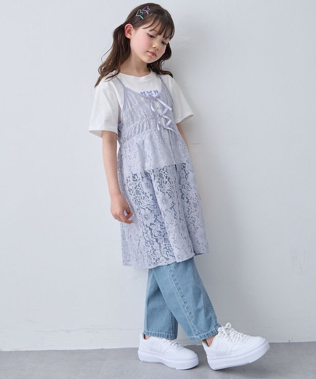 ANY KIDS 【2点セット】Tシャツ×レース キャミソールチュニック ホワイト