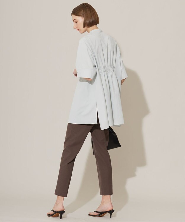 ICB 【洗える】ヴィンテージスパンブロード バンドカラーシャツ アイスグレー系