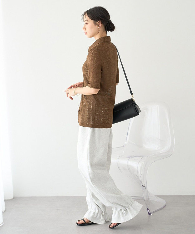 earth music&ecology ストレッチレース襟付シャツ Brown