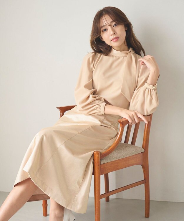 Feroux 【洗える】クラシカル リボンタイブラウス ピンク系