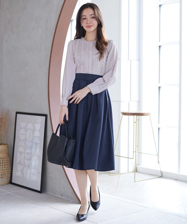 Tiaclasse L 【新色追加】レースブラウス ライトグレー