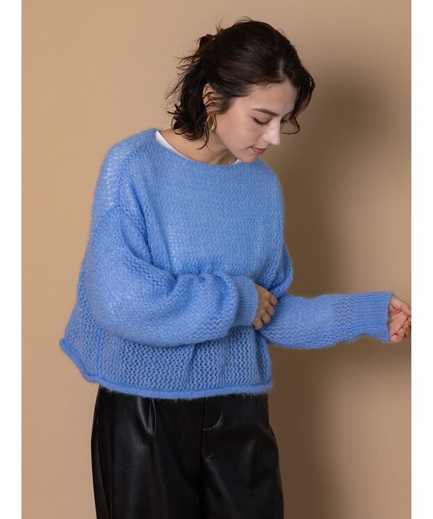 Te chichi 【泉 里香さん着用・Oggi.jp10/23掲載】キャットヤーンメッシュニット ブルー