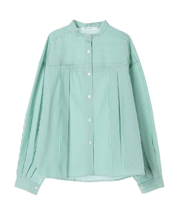 AMERICAN HOLIC イージーケア切替タックワイドシャツ Stripe Green