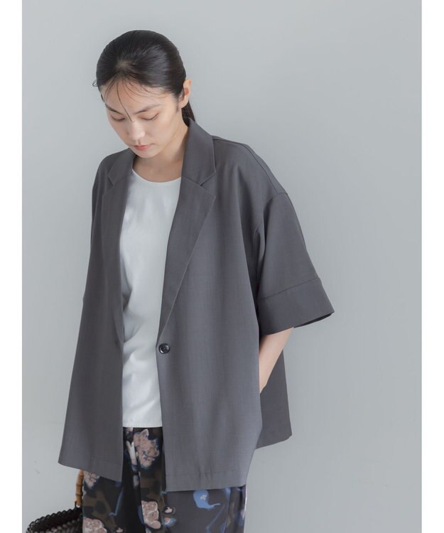 Te chichi 麻調ハーフスリーブジャケット グレー