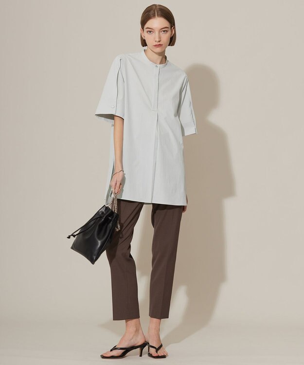 ICB 【洗える】ヴィンテージスパンブロード バンドカラーシャツ アイスグレー系