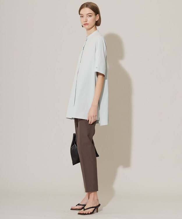 ICB 【洗える】ヴィンテージスパンブロード バンドカラーシャツ アイスグレー系