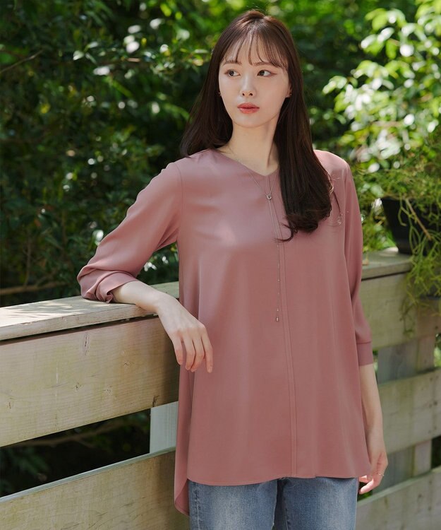 Tiaclasse L 【洗える】ラウンドスリットチュニック ピンク