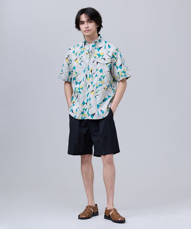 J.PRESS MEN 【J.PRESS ORIGINALS】Vintage Print Half Sleeve Shirt / B.D. / Baggy-Fit ライトグレー系9