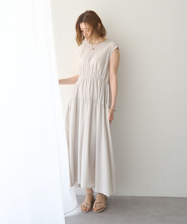 YECCA VECCA 【UVカット/接触冷感/遮熱】ギャザーロングワンピース Light Beige