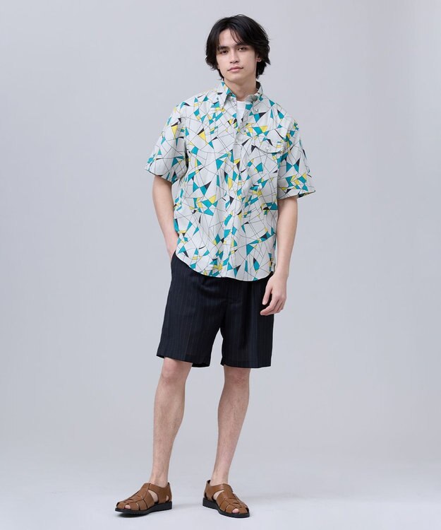 J.PRESS MEN 【J.PRESS ORIGINALS】Vintage Print Half Sleeve Shirt / B.D. / Baggy-Fit ライトグレー系9