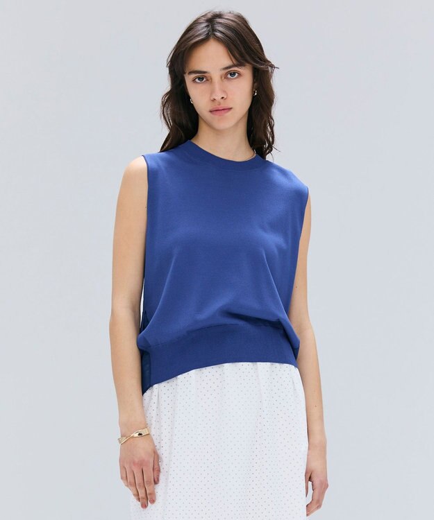 BEIGE， 【洗える】VALOIS / バックシフォンレーヤードニット Blue