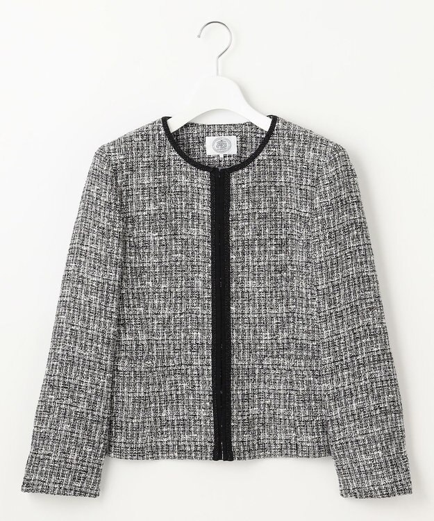 J.PRESS LADIES 【セットアップ対応】ファンシーツイード ノーカラー ジャケット ブラックミックス系