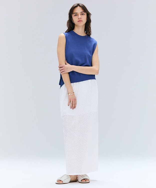 BEIGE， 【洗える】VALOIS / バックシフォンレーヤードニット Blue