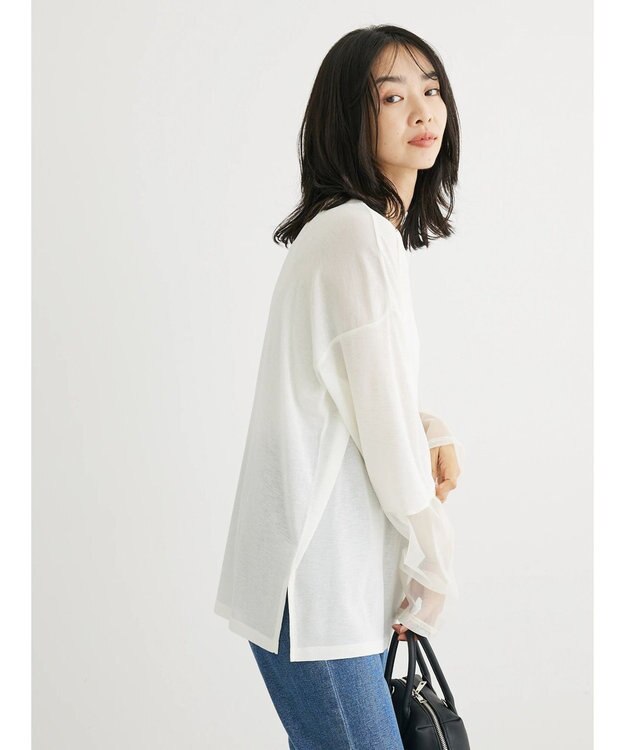 Green Parks 袖チュールドッキングシアープルオーバー Off White