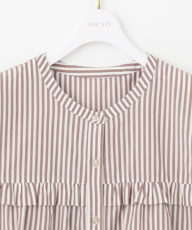 ANY SIS 【洗える】TCブロード ブラウス モカストライプ