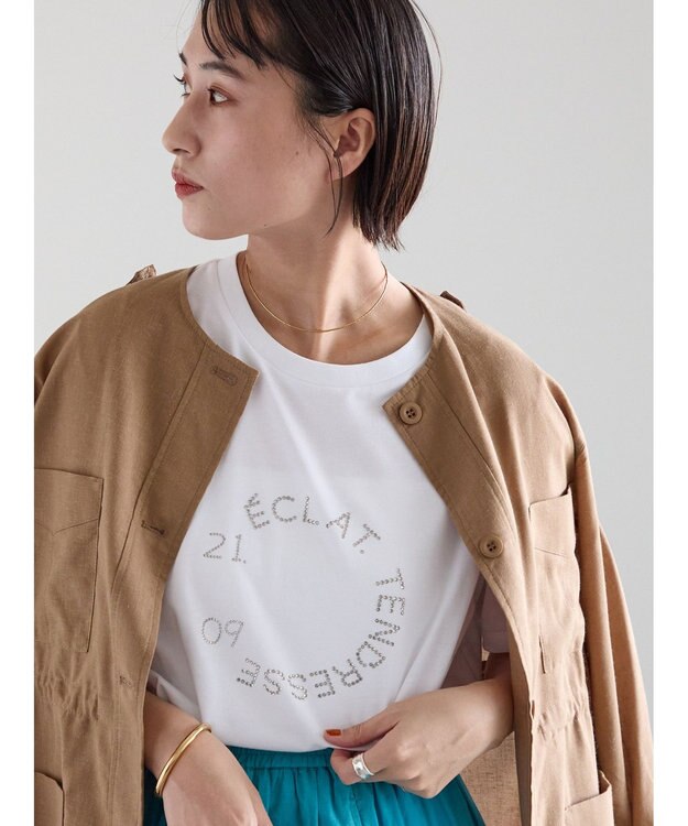 Te chichi ラインストーンサークルロゴTシャツ シルバー